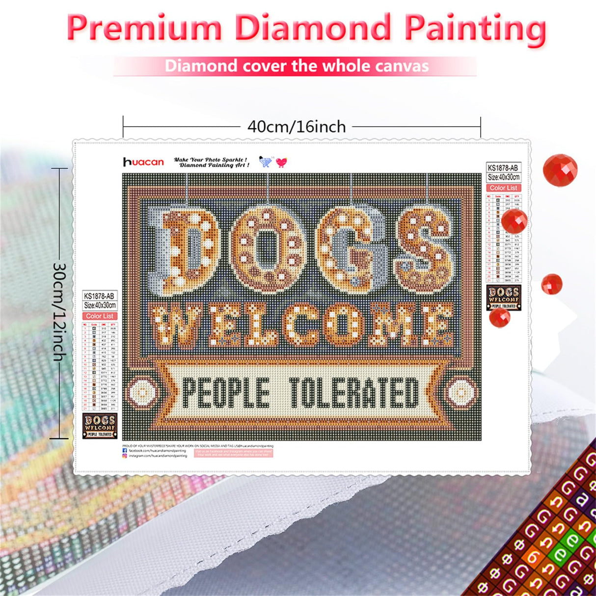 Huacan Diamond Painting Kits AB Diamond Art Kit for Adults 5D Full Round Drill Art Craft for Bar Decor Dogs Welcome Gem Art Kit 30x40cm Huacan