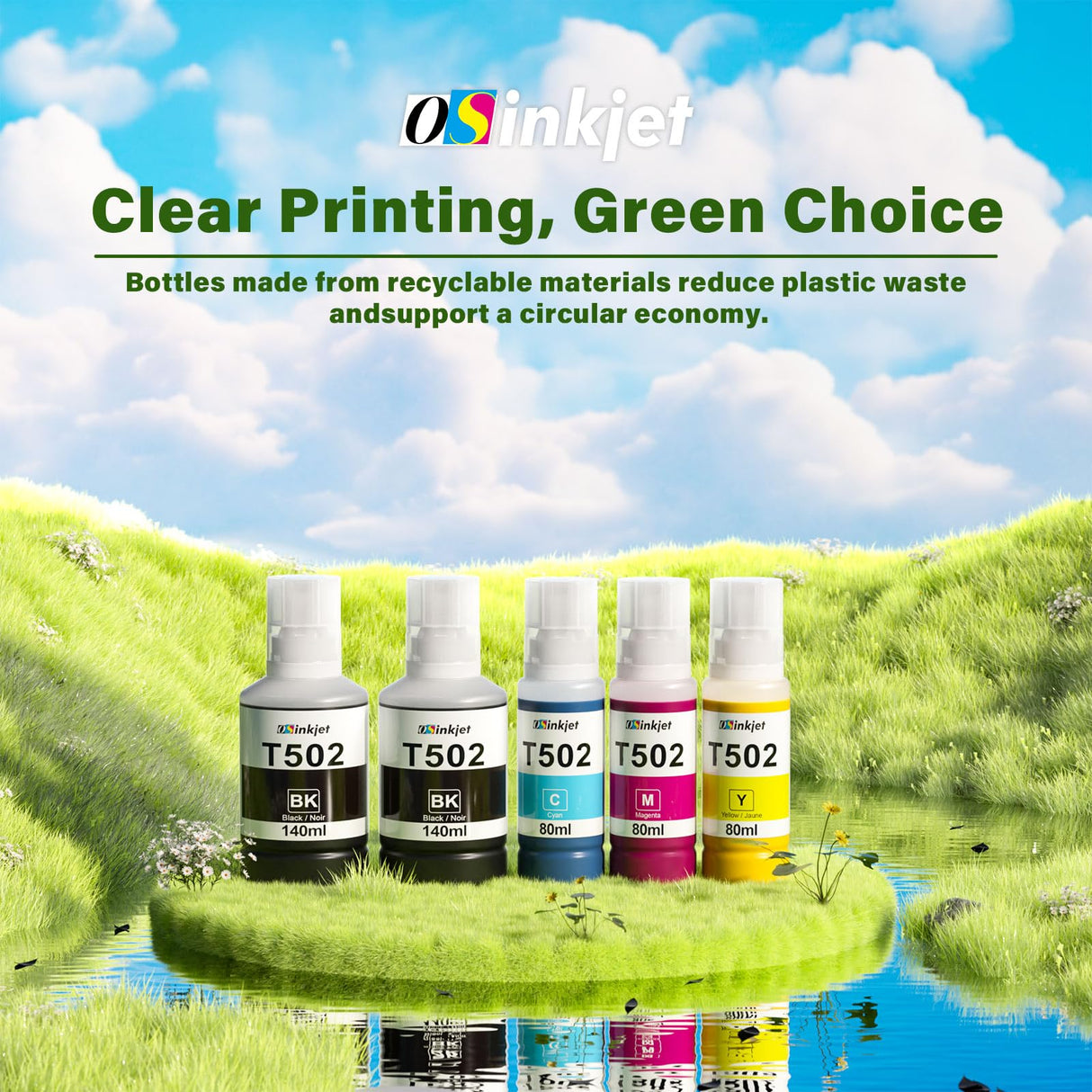 Osinkjet 502 Ink Refill Bottles for Eco Tank ET-3760 ET-2850 ET-4760 ET-4850 ET-3850, 502 Ink Bottles for ET-15000 ET-4750 ET-2750 ET-2760 Printer T502 Ink Refill Bottles Combo Pack(2BK C M Y) Osinkjet