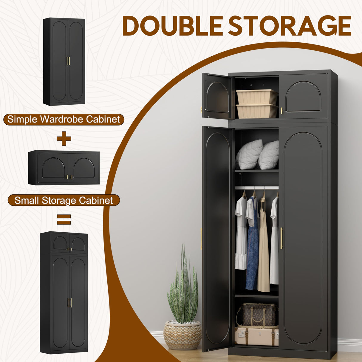 UNICOLY 86" Armoire Wardrobe Closet, 71'' Metal Closet with 15" Cabinets, Wardrobe Cabinet with Hanging Rod, for Bedroom School, Employee, Gym, Armarios De Ropa para DormitorioAssembly Required, Black UNICOLY