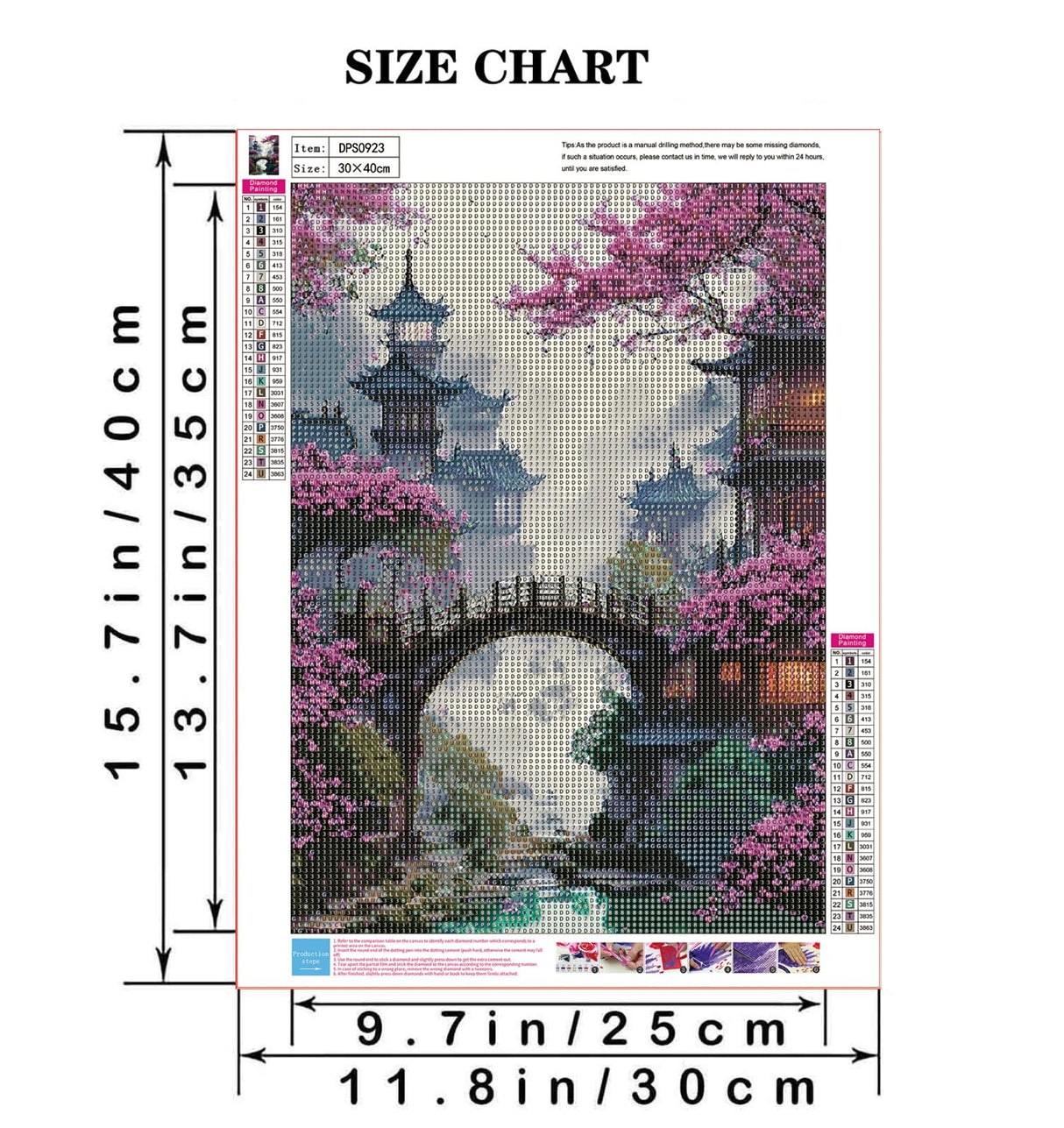 Semneroy Bridge Flower Diamond Painting Kits for Adult Beginners,Cherry Blossoms Building Diamond Art Kits,Full Drill Paint with Diamond Dot Gem Art Painting for Home Decor 12x16 inch Semneroy