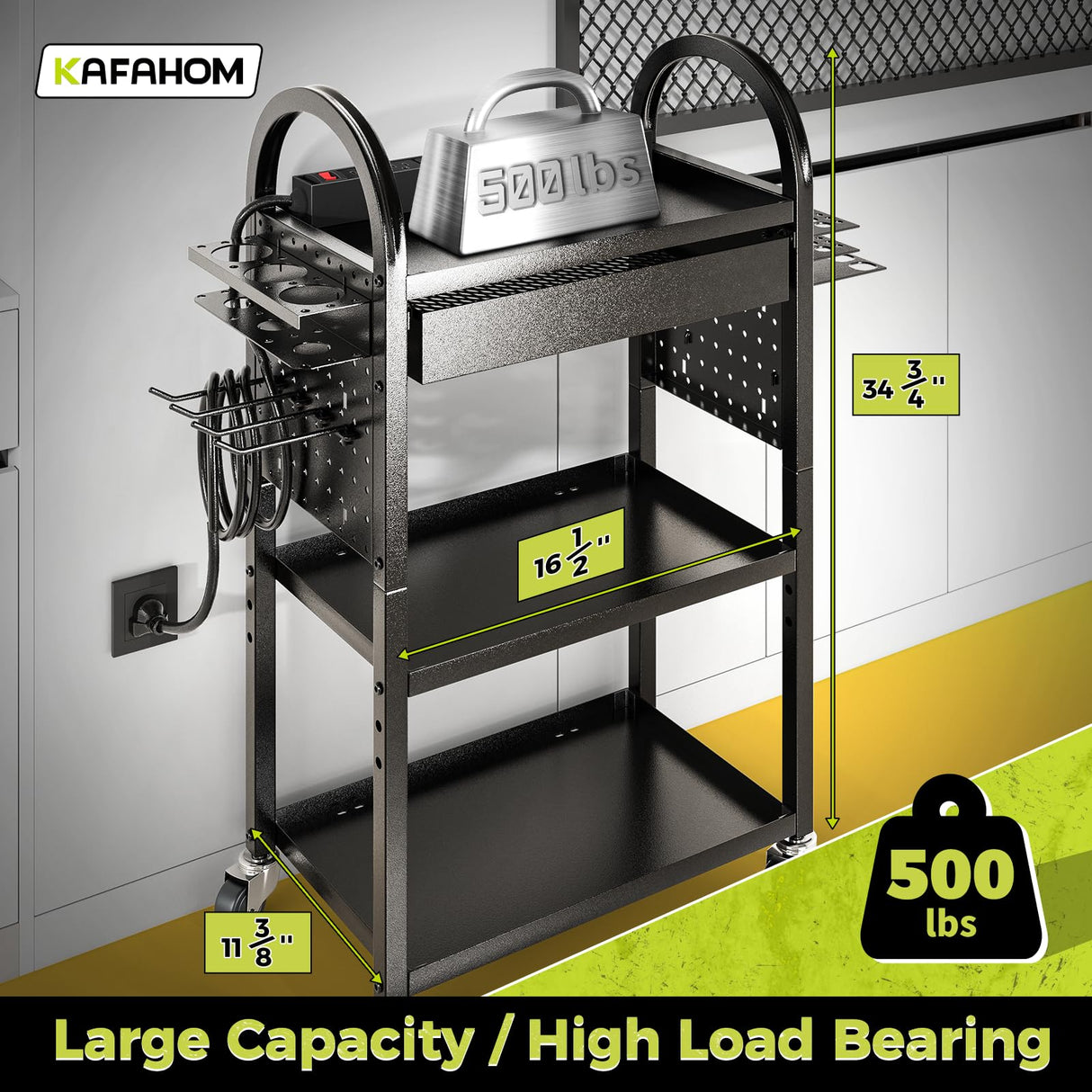 KAFAHOM Power Tool Cart with Charging Station, Rolling Cart with Drawer, Heavy Duty Power Tool Organizer with 360 Silent Wheels, Storage for Garage, Warehouse & Repair Shop KAFAHOM