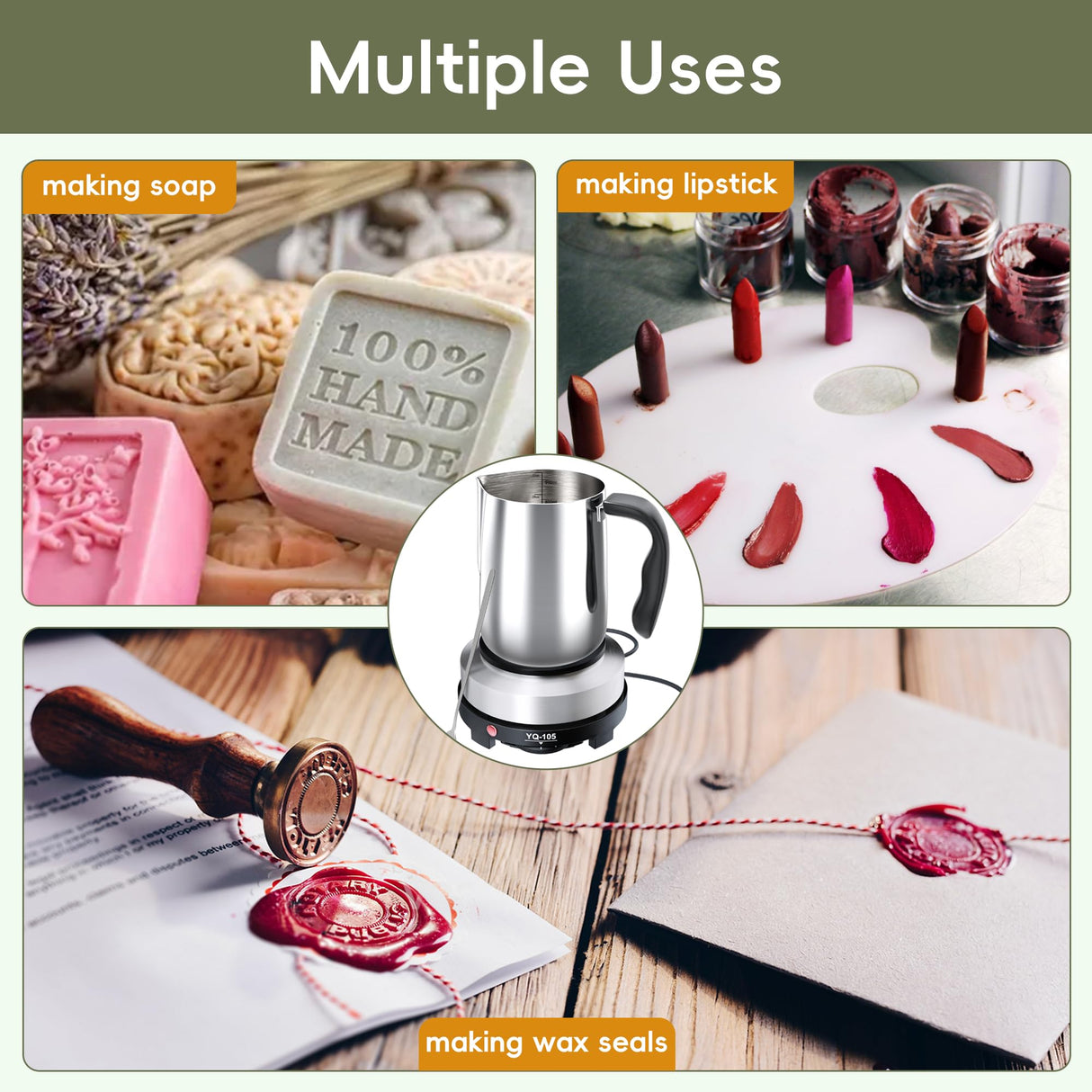 CasaCulina 2024 New Candle Making Kit with Hot Plate, Candle Making Supplies with Wax Melting Pot, Stirring Spoon, Anti-Scalding Pad, Thermometer for Adults Beginners, Candle Making Pouring Pot CasaCulina