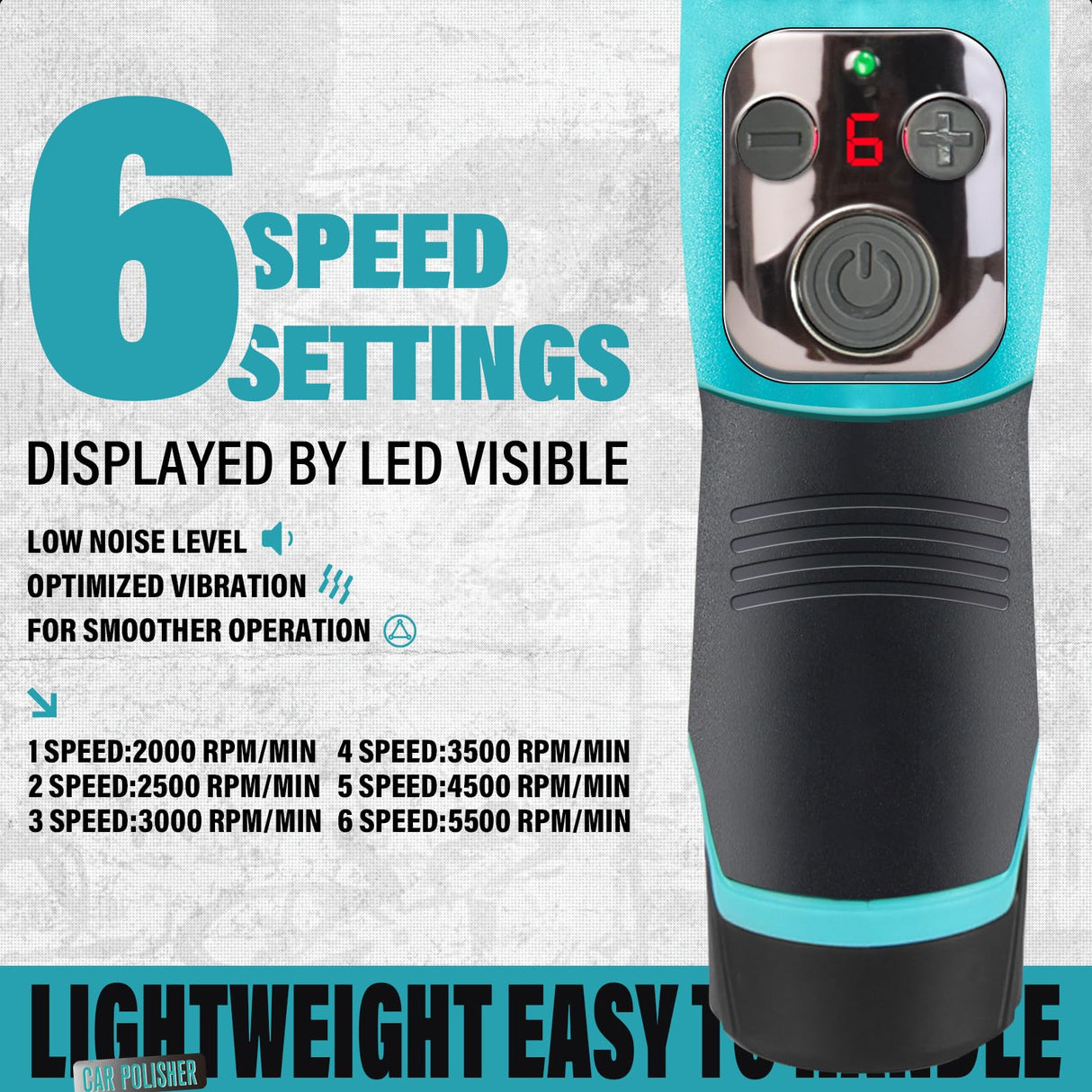 AUTIWOZ Cordless Mini Car Polisher, 12V Micro RO/DA Mini Polisher 6 Variable Speed, LED Display for Car Detailing, Waxing, Polishing, Scratch Removing,1inch 2inch 3inch Car Detailing Kit AUTIWOZ