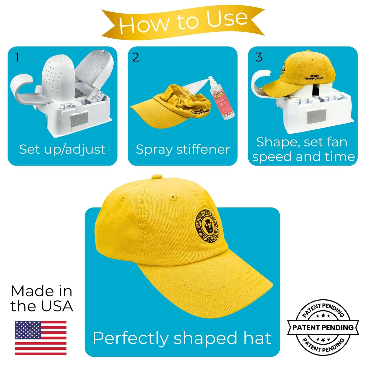 Danyco Hat Shaper Machine with Stiffening Spray – Adjustable Hat Care & Reshaping Device - Tool for Caps, Snapbacks, Fitted Hats – Fan Drying Tech for Shape Restoration & Preservation DANYCO