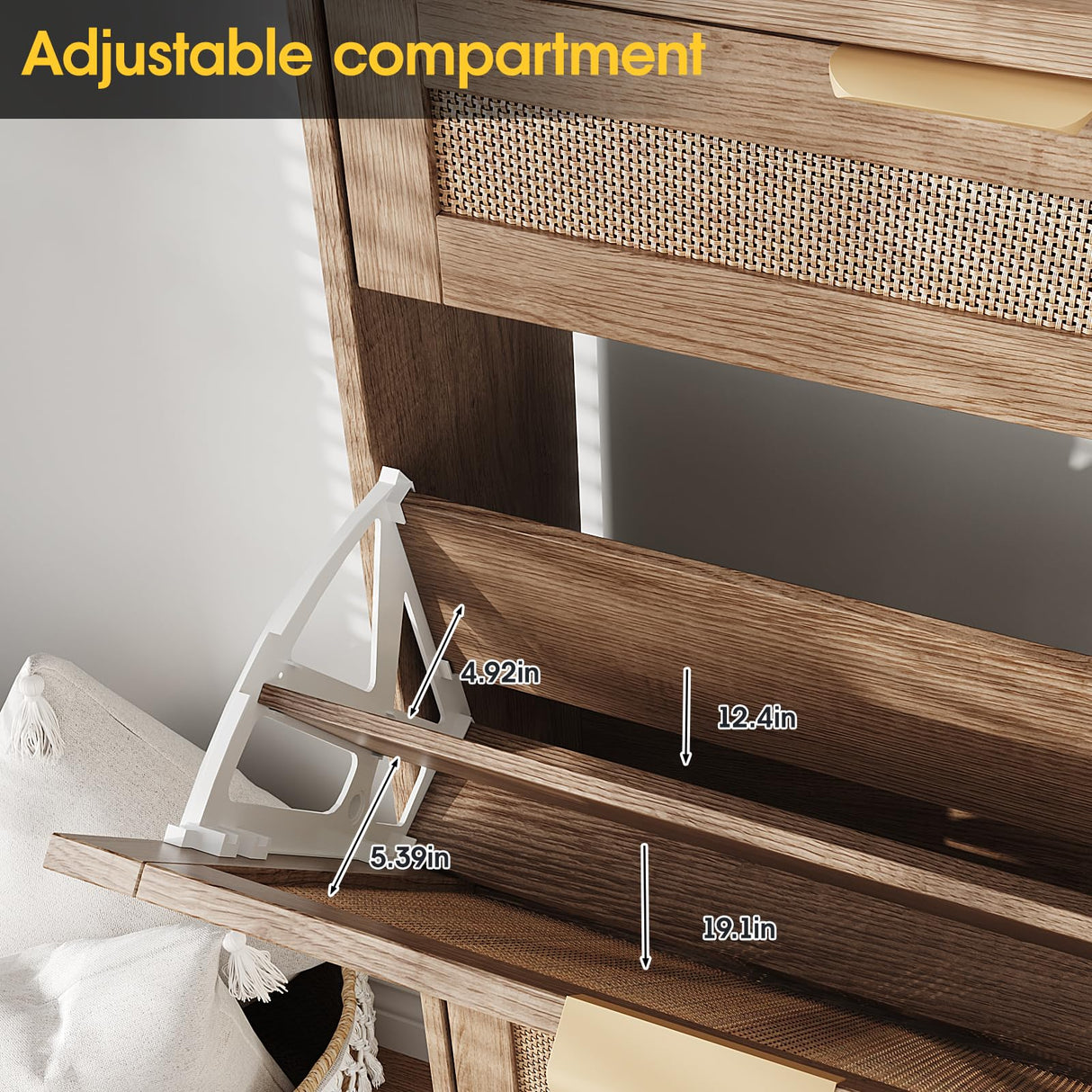 Halitaa Shoe Cabinet with 4 Flip Drawers & 2 Drawers,Farmhouse Shoe Storage Cabinet for Entryway,Slim Freestanding Organizer Rack for Front Door Entrance,Rustic Oak Rattan Halitaa