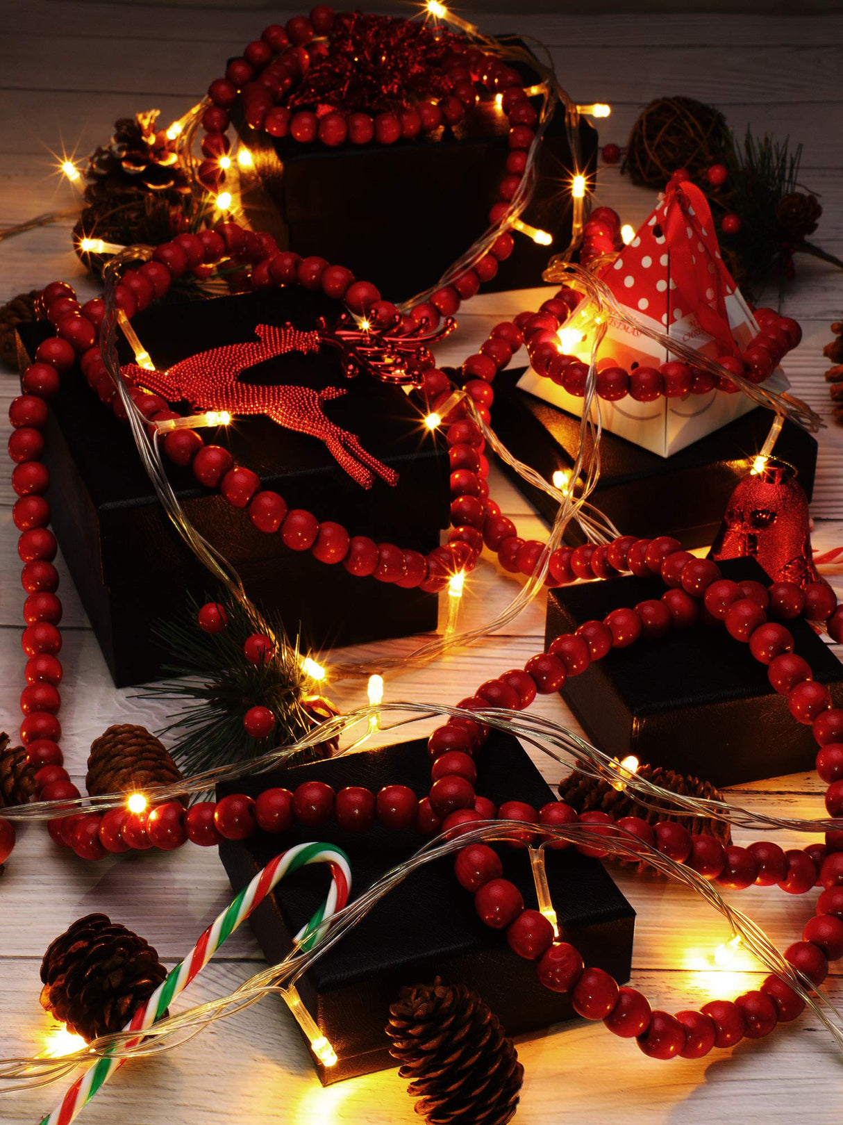 16 Feet Christmas Wood Bead Garland Wooden Bead Garland for Christmas Tree Holiday Decoration WILLBOND