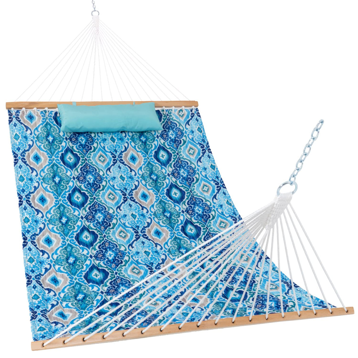 Lazy Daze Hammocks 12FT Quilted Fabric Hammock with Pillow, Double 2 Person Hammock with Spreader Bar for Outdoor Outside Patio Garden Yard Pool Beach QFH037 Lazy Daze Hammocks