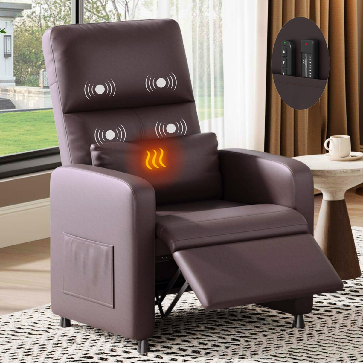 GarveeHome Power Recliner Chair - Heat and Massage, Adjustable Electric Recliner Ergonomic PU Leather Single Sofa, Tall Back, Padded Seat, Home Theater Seating for Living Room GarveeHome
