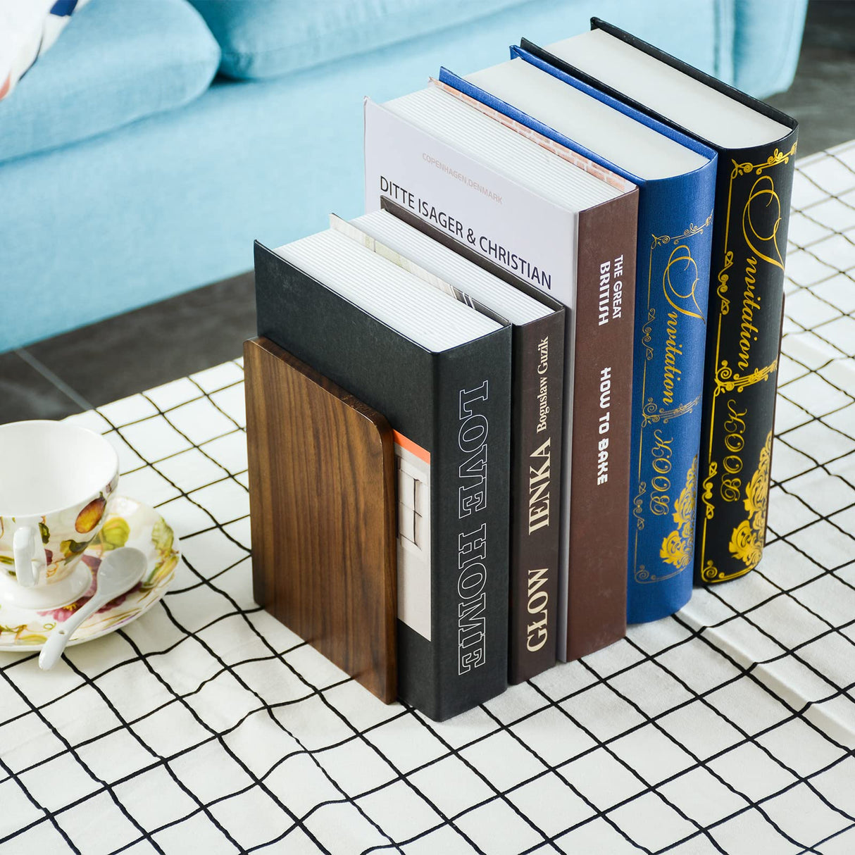 Large Bookend Hold Heavy Books- 7x4x5in 3 Pack Wood Bookends for Heavy Books Heavy Duty Walnut Book Ends for Men Wood Bookends for Office Desk Non-Skid Luxdecor