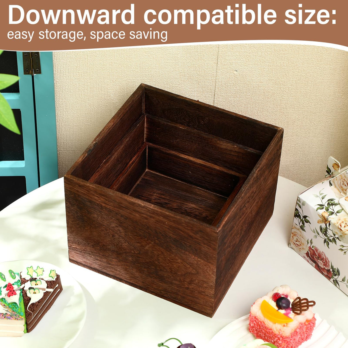 Barydat 3 Pcs Wooden Risers Stands Cake Rustic Stackable Square Cupcake Stands Base for Buffet Table Dessert Food Birthday Wedding Party Barydat