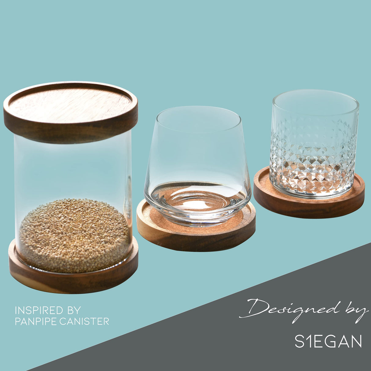 Acacia Wood Coasters for Drinks, 4.13 Inch, Set of 6, Absorbent and Insulation Cork Stackable Cup Holders, Rustic Coasters for Wooden Table, Designed by S1EGAN S1EGAN