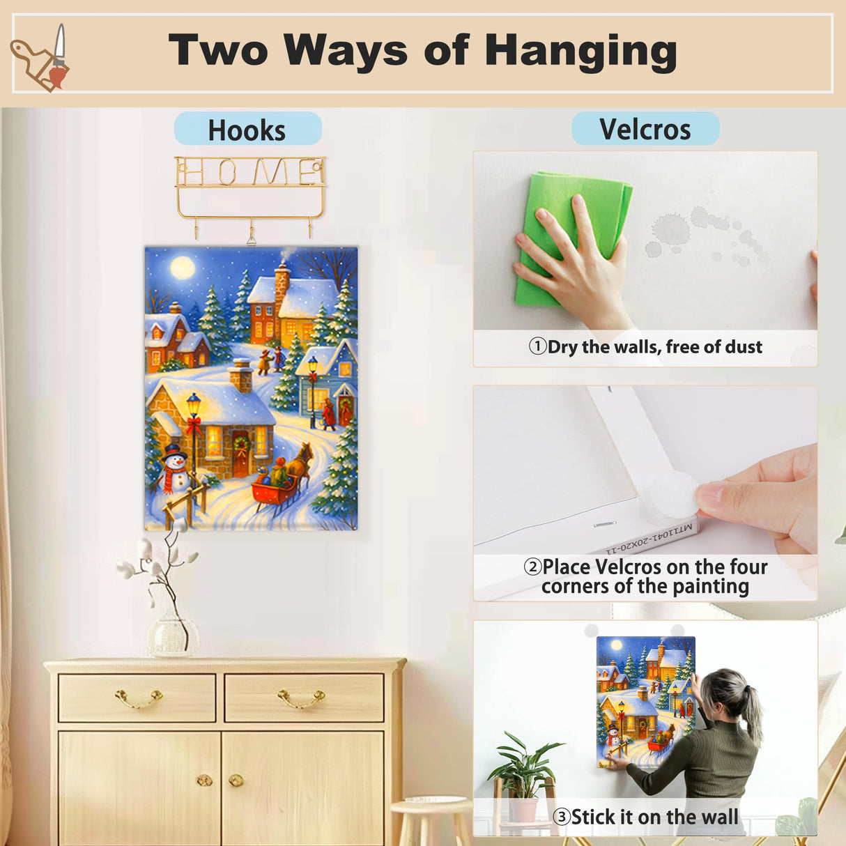 EOBROMD Christmas Framed Paint by Numbers Kits for Adults, Winter DIY Kits Crafts for Beginner on Stretched Canvas, Christmas 3 Brushes and Acrylic Paint for Home Decor 10x14inch EOBROMD