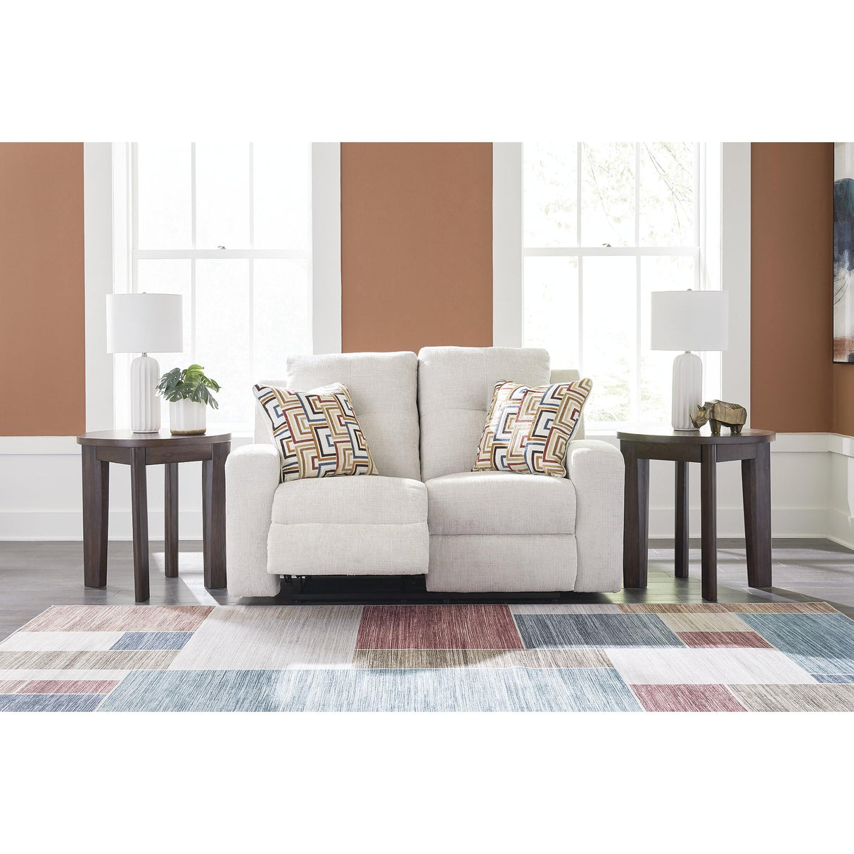 Signature Design by Ashley Danum Modern Tufted Manual Reclining Loveseat with 2 Accent Pillows, Beige Signature Design by Ashley