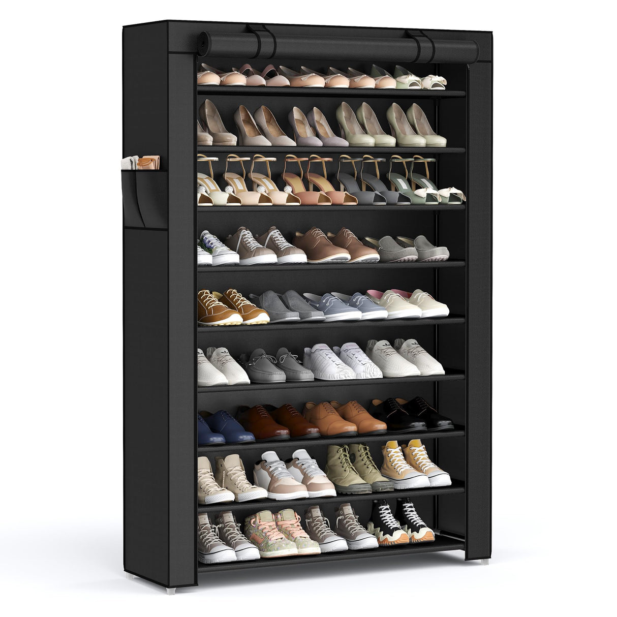 SONGMICS Shoe Rack with Non-Woven Fabric Cover, 9 Tier Storage Shelf for 40-50 Pairs of Shoes, Entryway, Suitable for Sneakers, High Heels, Flats, and Boots, Black URXJ36HV1 SONGMICS