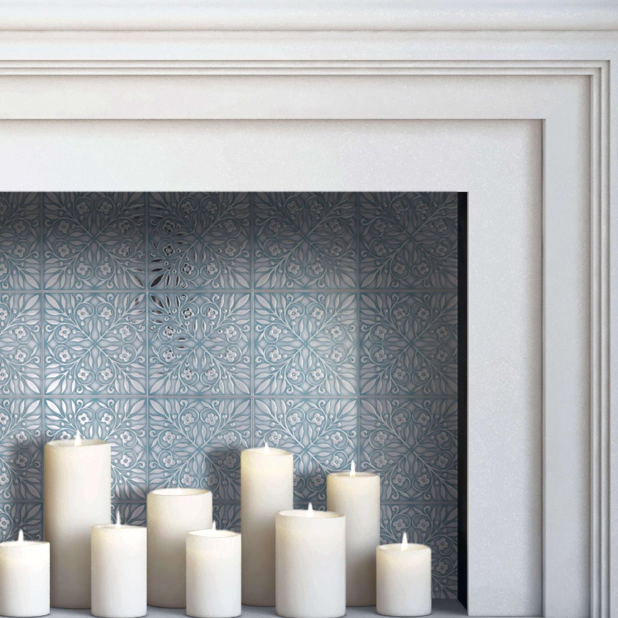 24-Pack of 8 x 8" Wallpaper Tiles for Kitchen Backsplash in Teal and Silver Leaves Design. Peel and Stick Paper Tile Renter Friendly Backsplash. Self Stick Paper Wall Tiles for Your Home Main Street