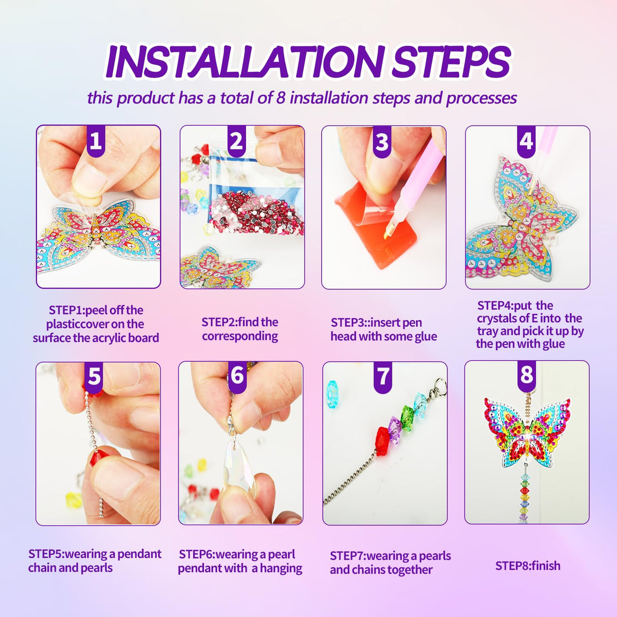 Walact 6 Pcs Diamond Painting Suncatcher Wind Chime, Diamond Art Kits Double Sided DIY Crafts Hanging Ornaments for Adults Kids Home Garden Decorations WALACT