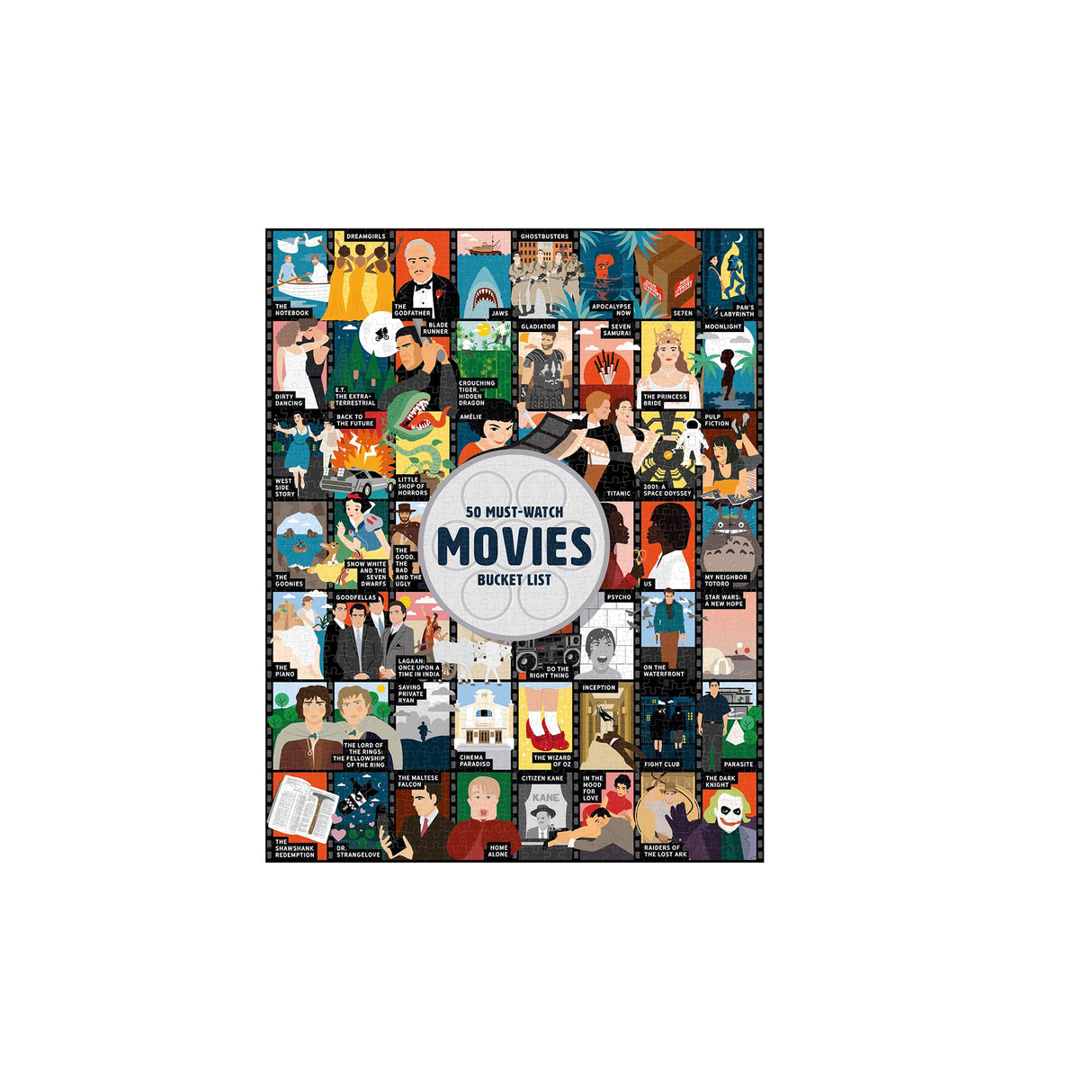 Ridley's: 50 Must-Watch Movies Bucket List 1000-Piece Puzzle - Movie Lovers Gift - Unique Art Style - Movie Room Décor Ridley's