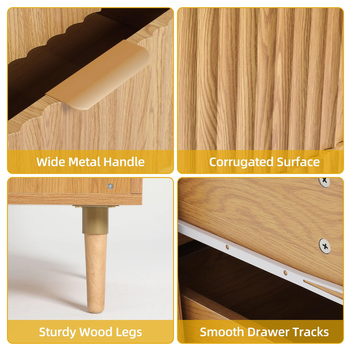 DWVO Fluted 3 Drawer Dresser, 32.5 Wider Modern Dressers Chest of Drawers with Solid Wood Legs, Wood Storage Dresser Organizer for Dorms, Flats, Living Rooms, Hallways,Natural Oak DWVO