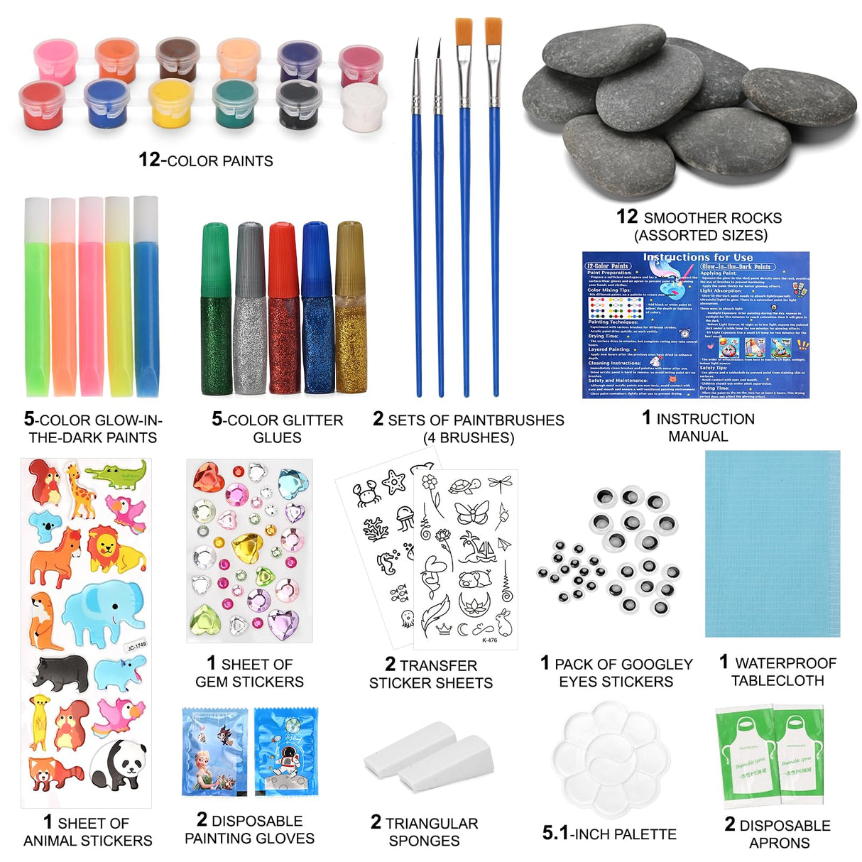 PiediaFos Rock Painting Kit for Kids Ages 6-12, Arts and Crafts Kit, Kids Craft Paint Kits, Glow in The Dark Rocks to Paint, Perfect Birthday & Holiday Gift, Easter Basket Stuffers PiediaFos