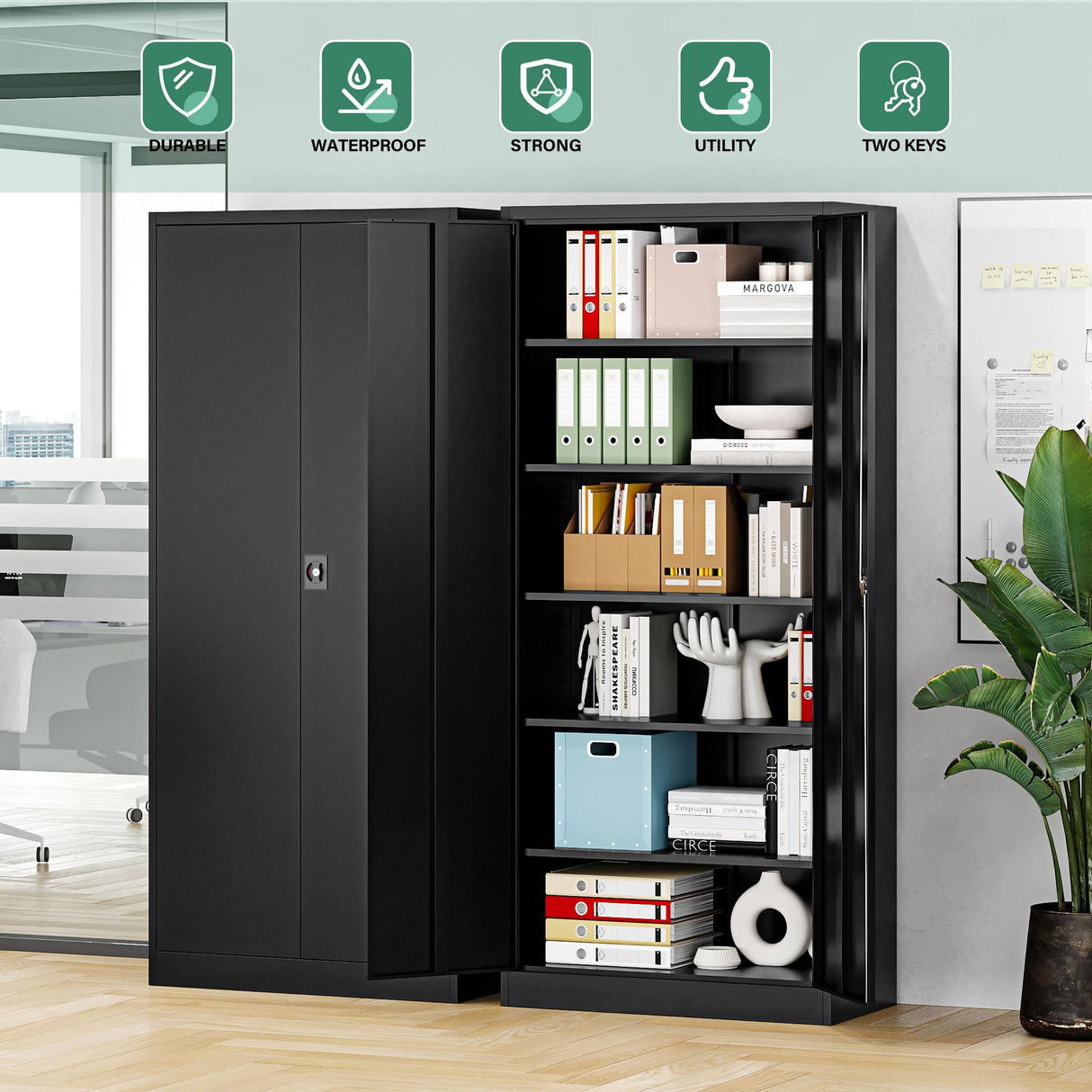 Letaya Metal Garage Storage Cabinets with Lock Door and Adjustable Shelves, Steel Tool Cabinets for Home,Office,Warehouse Organisieren (Black, 72" H) Letaya