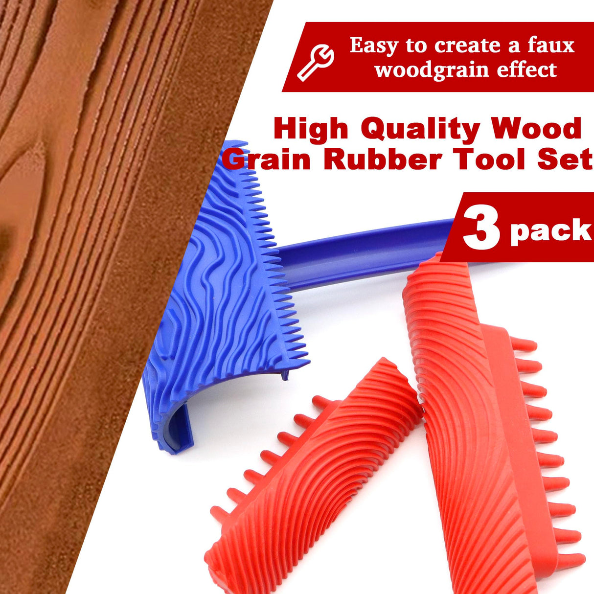 LUTQ 3 Pack Wood Grain Tool -Natural Woodgrain Maker for Decorative Painting Premium Wood Graining Tool Set Enhance Your DIY Projects with Wood Grain Patterns LUTQ