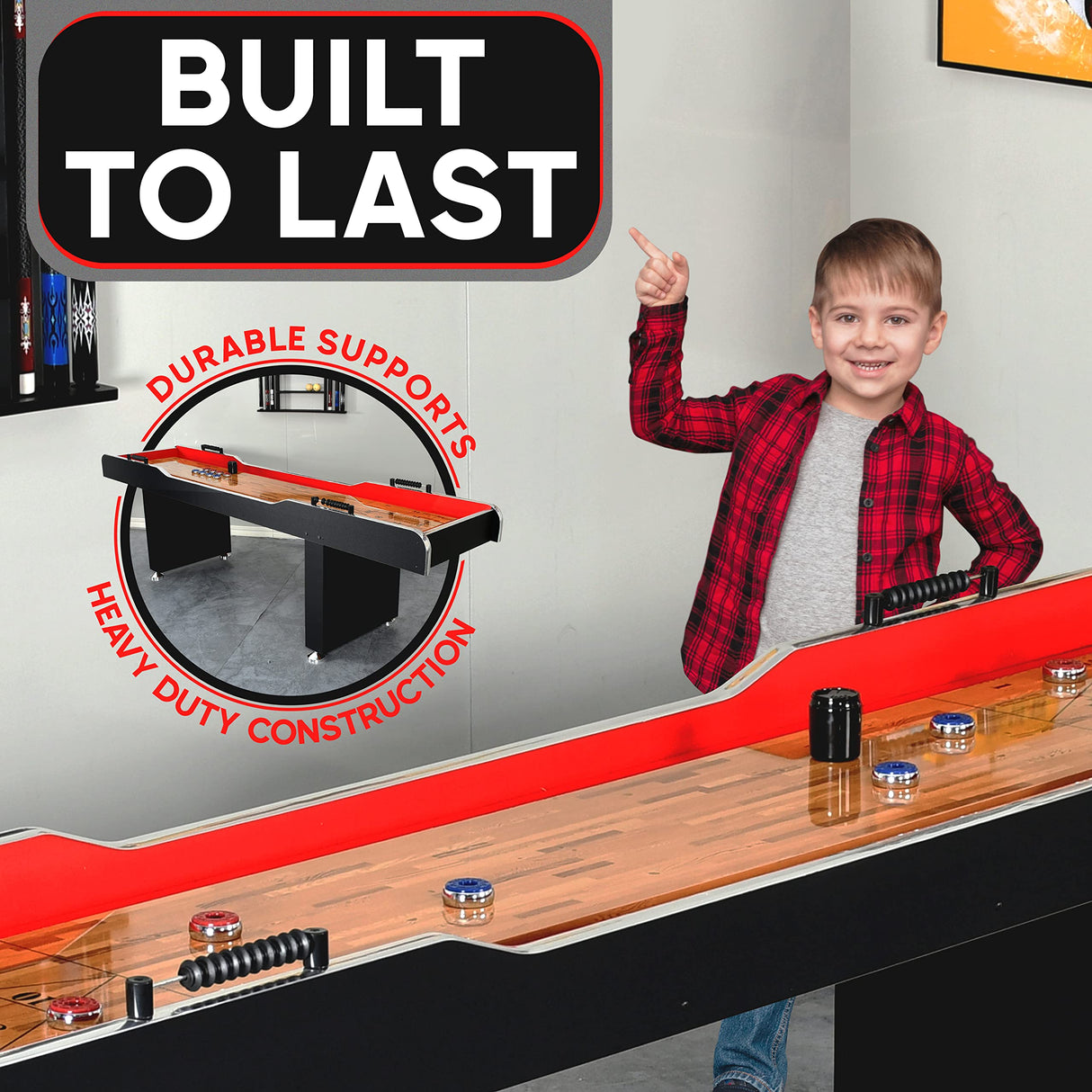 SereneLife Shuffleboard Table, 9ft Poly Coated Surface, with Accessories, Abacus Style Scoring, Fast Puck Action Play, Indoor and Outdoor Portable Arcade Shuffle Board Game Table for Kids and Adults SereneLife