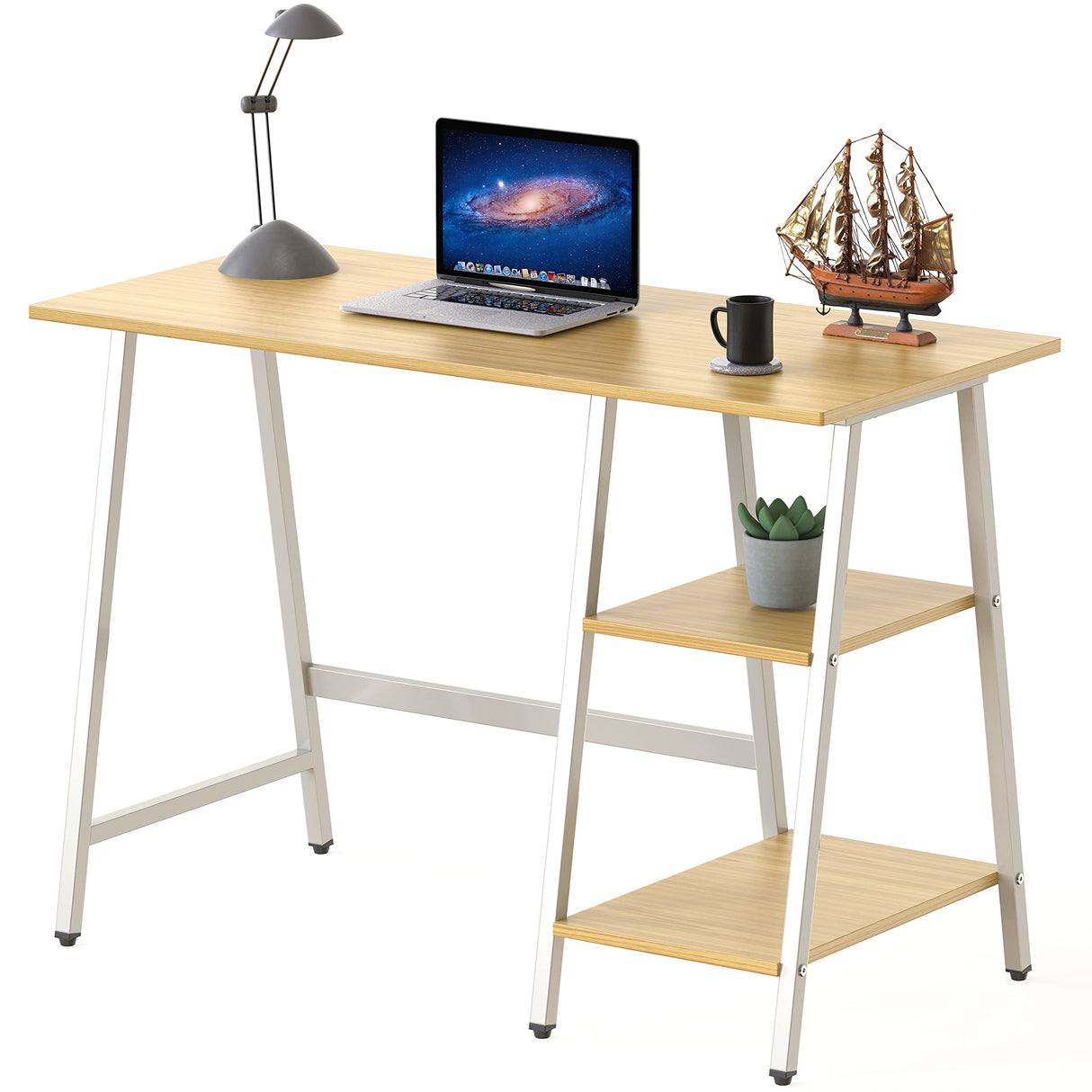 SHW Trestle Home Office Computer Desk, Oak SHW