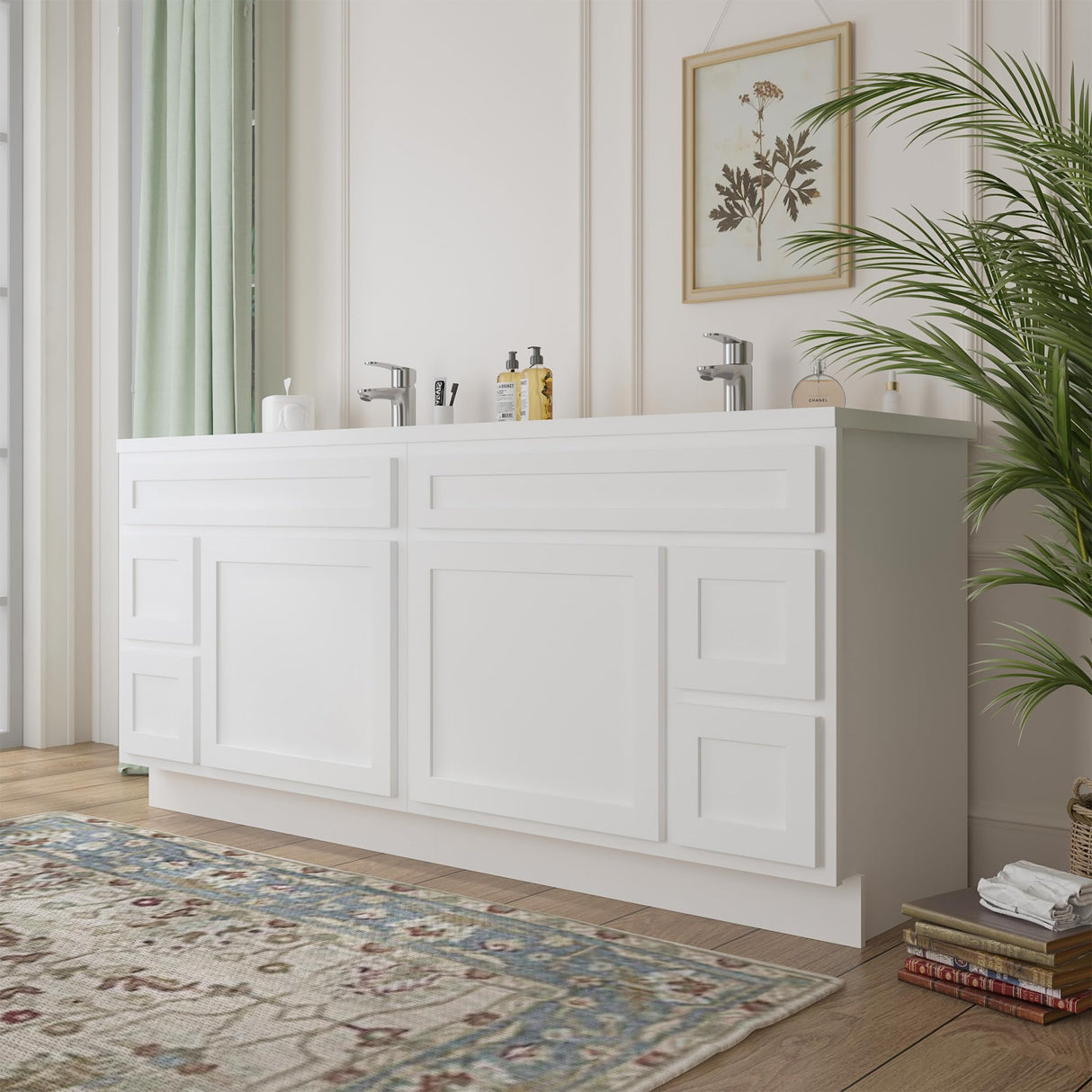 Vanity Art 72 Inch Bathroom Vanity with 2-Door 4-Drawer, Wood Bathroom Vanity Cabinet with Soft Closing Drawer, Floor Mounted White Cabinet Without Top VA4072-LRW Vanity Art