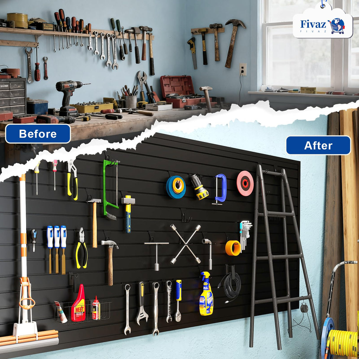 4'x8' PVC Slat Wall Paneling, High Load Capacity Slatwall Panel, Cuttable & Moisture-Proof & Flame Retardant, Heavy Duty Black Garage Slatwall Panes Storage Systems for Garage Workshop Storage Fivaz