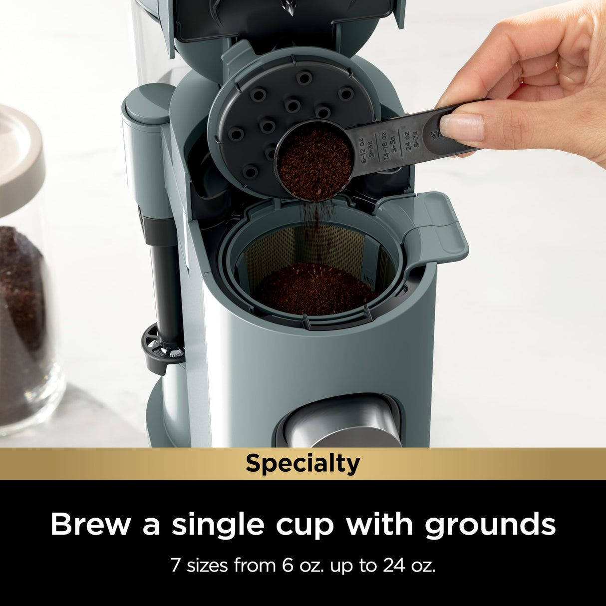Ninja Pods & Grounds Specialty Single-Serve Coffee Maker, K-Cup Pod Compatible, Built-In Milk Frother, 6-oz. Cup to 24-oz. Travel Mug Sizes, Iced Coffee Maker, 1550 watts, Sage Green, PB051SG Ninja