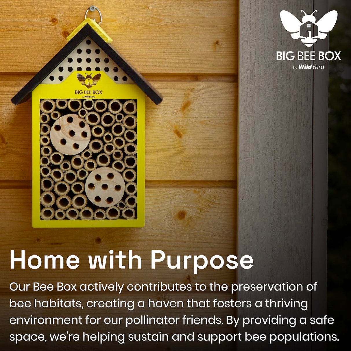 WildYard Bee House - Weather Resistant Natural Wood Construction Mason Bee House - Simple Installation, Bee Box for Power Pollinators, Ideal Bee Houses for The Garden WildYard