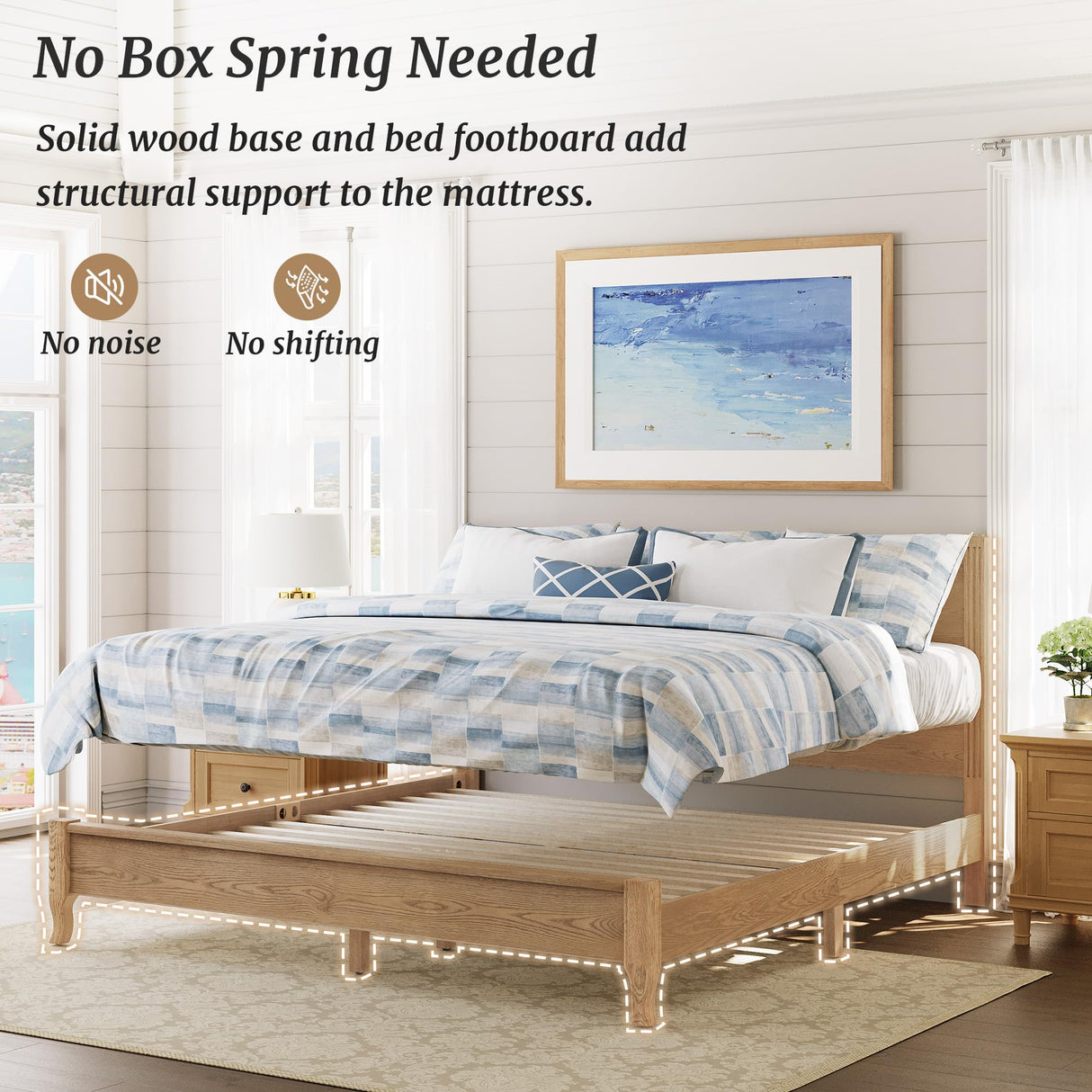 Cozyman Solid Oak King Platform Bed Frame with Headboard – No Box Spring Needed, 800lb Capacity, Easy Assembly, Dark Oak Finish Cozyman