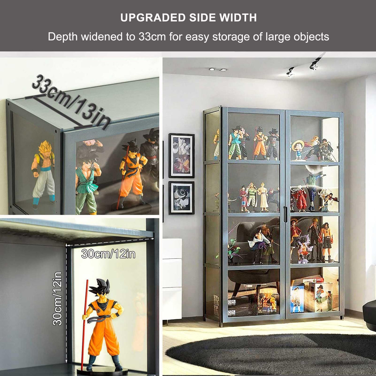 Curio Display Cabinet, 4-Tier Storage Shelves with Acrylic Double Door, Collectibles Toy Organizers Rack & Display Shelf, Bookshelf and Bookcase for Playroom, Bedroom,Wooden,130×82cm/51×32in Generic