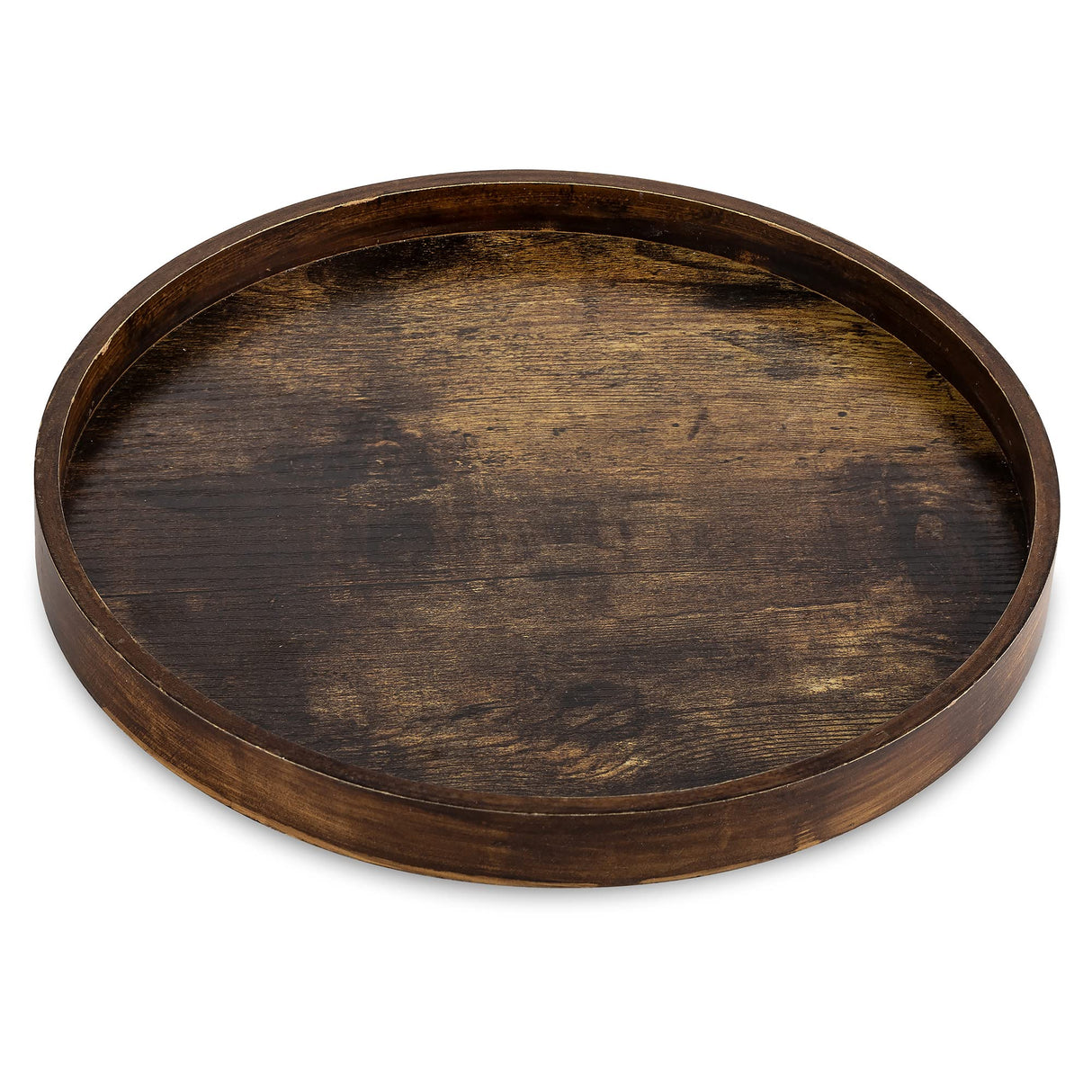 Hanobe Decorative Coffee Table Tray: Brown Wood Tray Round Rustic Wooden Trays Circle Farmhouse Centerpiece Candle Holder for Home Decor Ottoman Counter Display Living Room Organizer 12" Hanobe