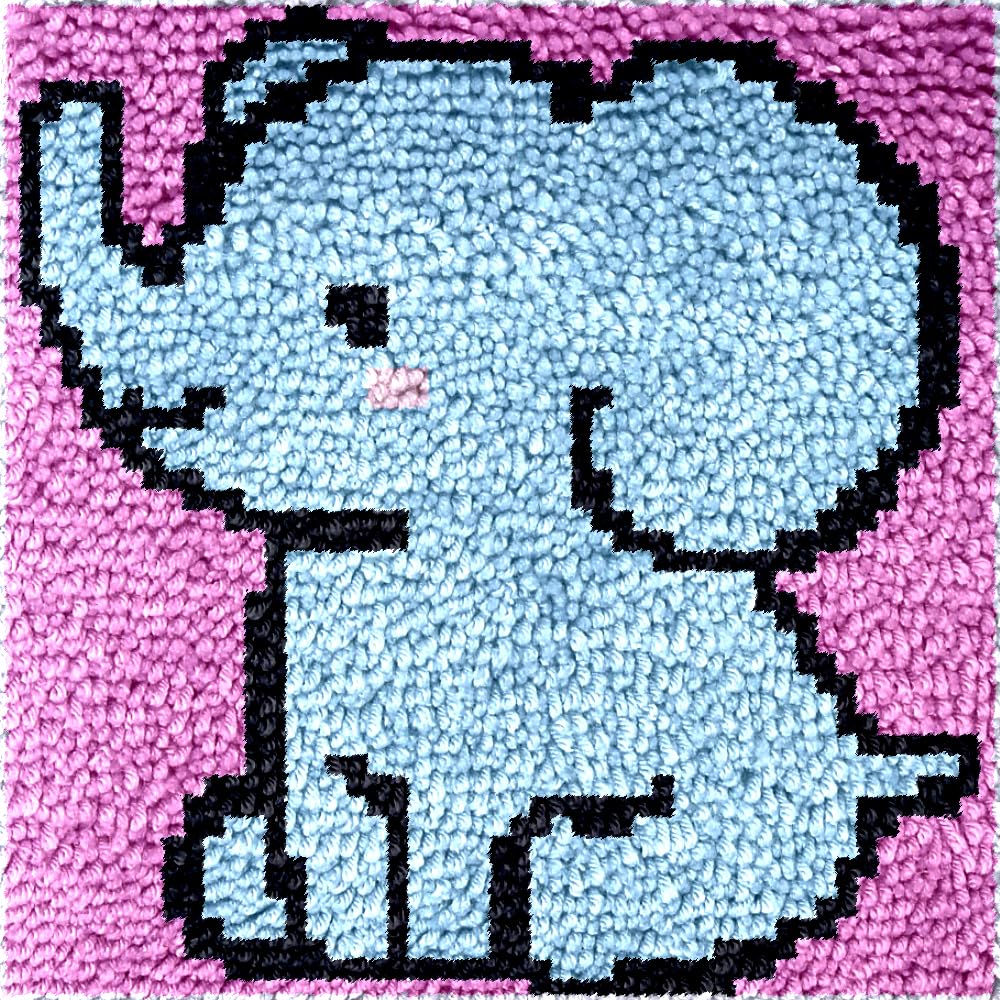 Latch Hook Rug Kits for Kids Beginner Blue Elephant Needle Crochet Yarn Kits Embroidery Carpet Hook and Latch Kit Mini Tapestry Christmas Home Decoration 30x30cm Generic