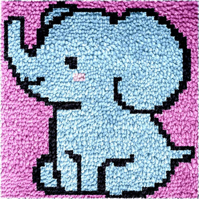 Latch Hook Rug Kits for Kids Beginner Blue Elephant Needle Crochet Yarn Kits Embroidery Carpet Hook and Latch Kit Mini Tapestry Christmas Home Decoration 30x30cm