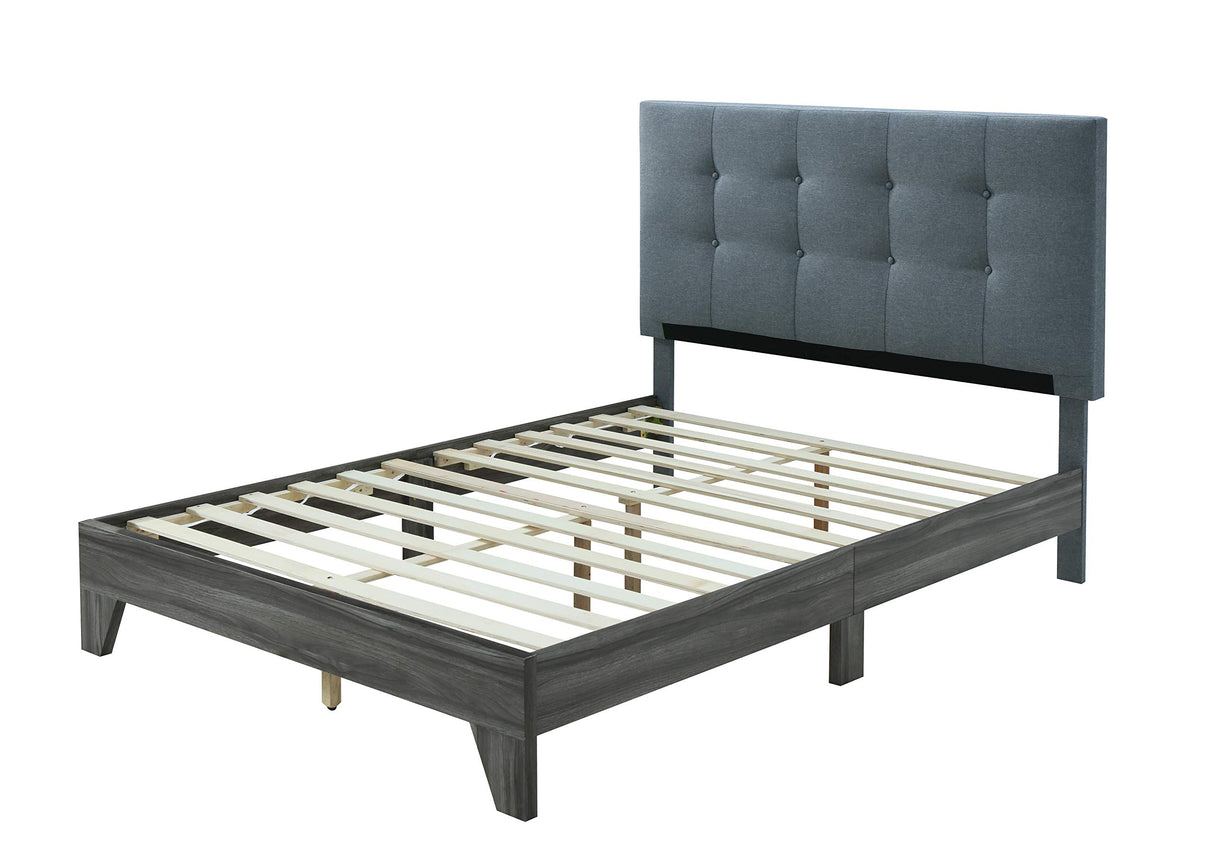 Hodedah Bed with Upholstered Headboard and Wooden Frame Platform, Twin, Grey (HI681 Twin Grey) Hodedah