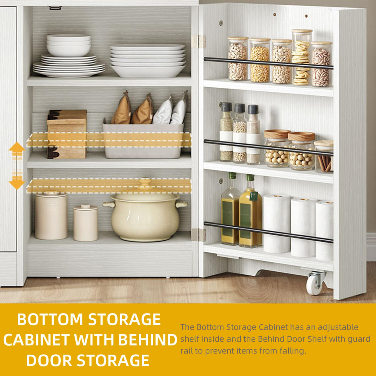 DWVO Kitchen Pantry Cabinet, 70" Tall Farmhouse Freestanding Kitchen Storage Cabinets with 10 Gallon Tilt-Out Trash Can Cabinet,2 Drawers, Microwave Coffee Bar for Living & Dining Room, White Walnut DWVO