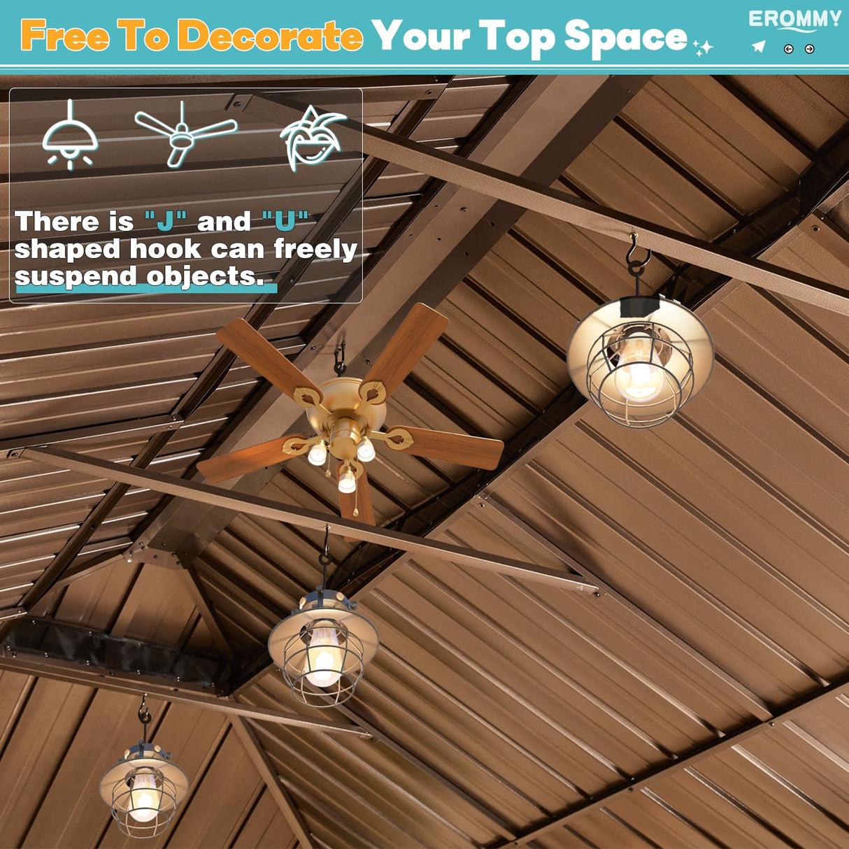 EROMMY 12'x18' Gazebo Hardtop, Galvanized Steel Double Roof Metal Gazebo with Aluminum Frame, Permanent Outdoor Pavilion with Curtain and Netting for Patio, Lawn and Garden EROMMY