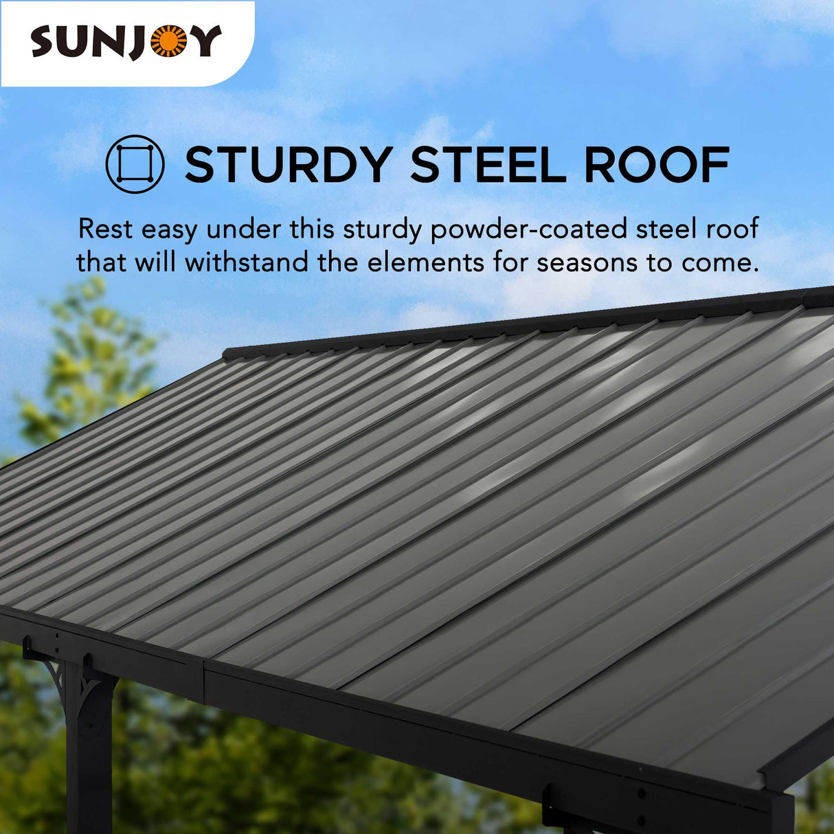 Sunjoy Carport 12 ft. x 20 ft. Outdoor Gazebo Heavy Duty Garage Car Shelter with Powder-Coated Steel Roof and Frame by AutoCove, Gray and Dark Gray Sunjoy