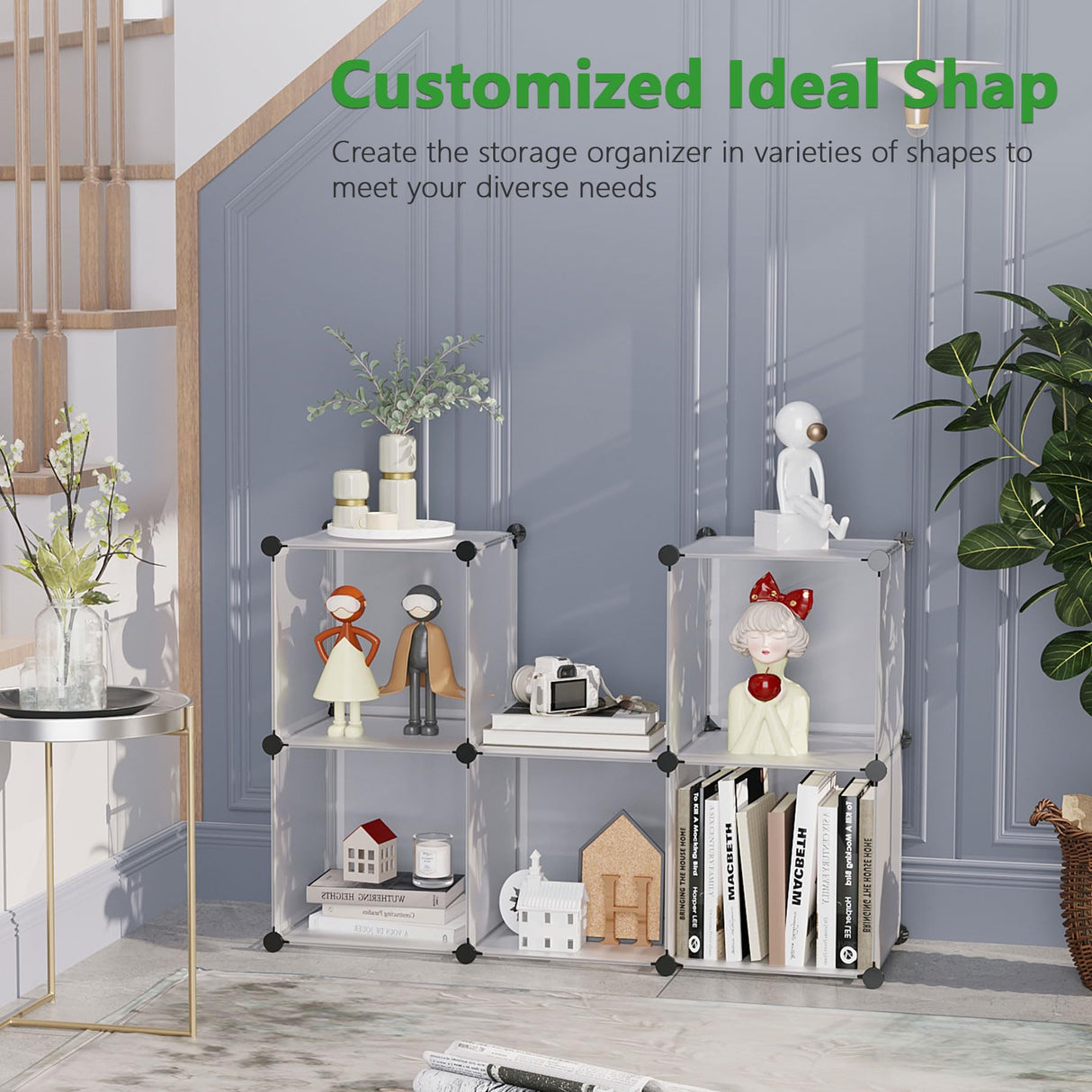 C&AHOME Cube Storage Organizer, 6-Cube Shelves Units, Closet Cabinet, DIY Plastic Modular Book Shelf, Ideal for Bedroom, Living Room, Office, 36.6" L x 12.4" W x 36.6" H Translucent White SBTM3506A C&AHOME