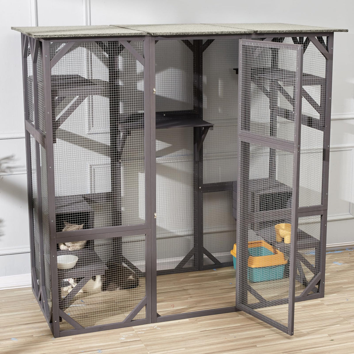VEVOR Cat Cage Condo Catio Outdoor/Indoor Cat Enclosure, Wooden Cat House with 5 Platforms, 7-Tier Pet Playpen with 2 Resting Box, Cat Crate Cat Kennel with Waterproof Roof, 71.2"L x 34.6"W x 66.5"H VEVOR