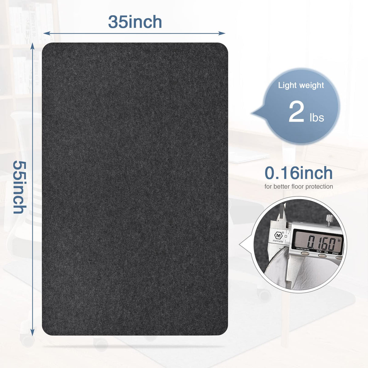 Placoot Office Chair Mat for Hardwood Floor, 55"x35" Computer Chair Mat, Desk Chair Mat, Large Anti-Slip Floor Protector for Home Office Black Placoot