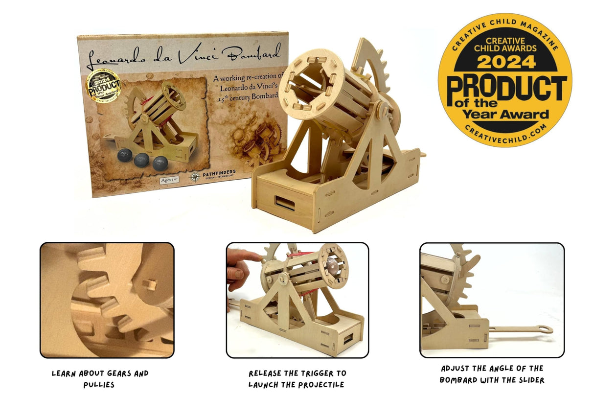 PATHFINDERS STEM Kit – Leonardo da Vinci Bombard Cannon | Science Kits for Kids Age 12-14 | stem Age 12-14 Physics Toys | Kids Engineering kit Pathfinders