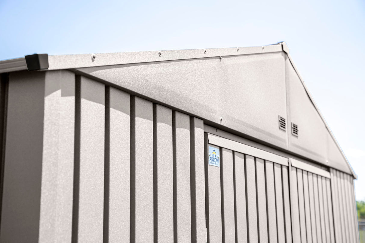 Arrow Shed Elite 14' x 16' Tall Outdoor Steel Storage Shed with High Gable and Lockable Doors Storage Building, Cool Grey Arrow