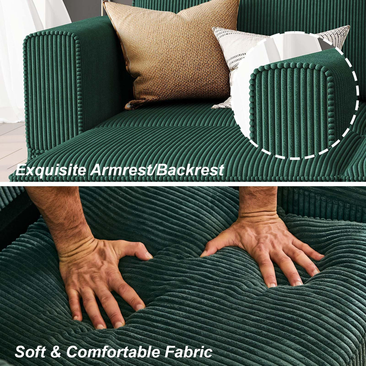 Belffin Modular Sectional Sofa with Storage Ottoman Seats, Corduroy Convertible Modular Sofa Bed Sectional Couch for Living Room, Green Belffin