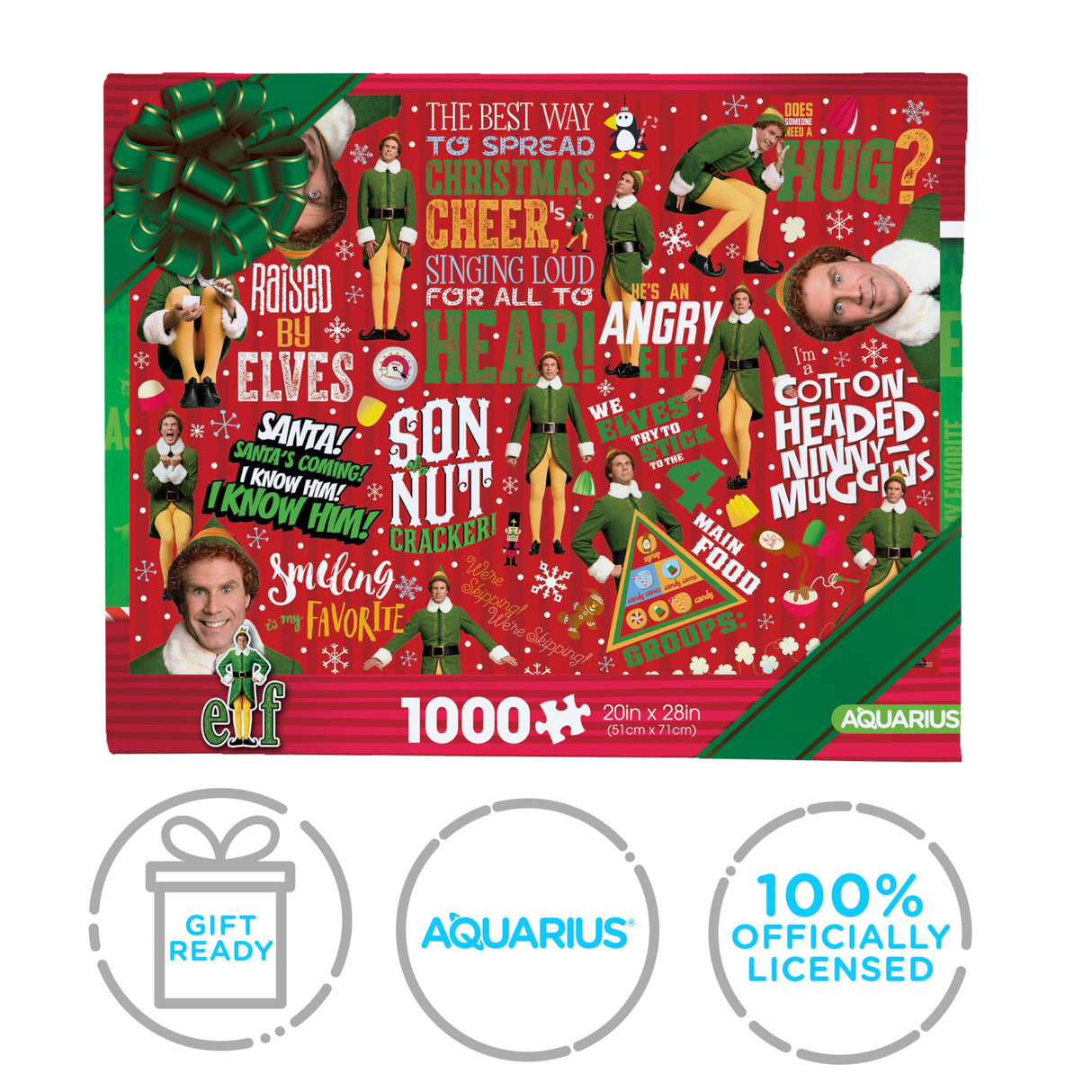 AQUARIUS Elf Wrapping Paper 1000pc Puzzle (1000 Piece Jigsaw Puzzle) - Glare Free - Precision Fit - Officially Licensed Elf Merchandise & Collectibles -22x28 Inches AQUARIUS