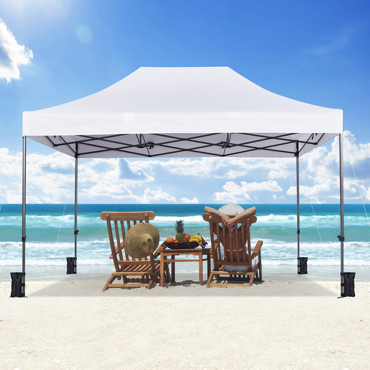 Yaheetech Heavy Duty Pop Up Canopy Tent, 10x15 Commercial Instant Shelter Tent, Outdoor Adjustable Canopy with Wheeled Bag, 4 Sandbags & 8 Stakes, White Yaheetech