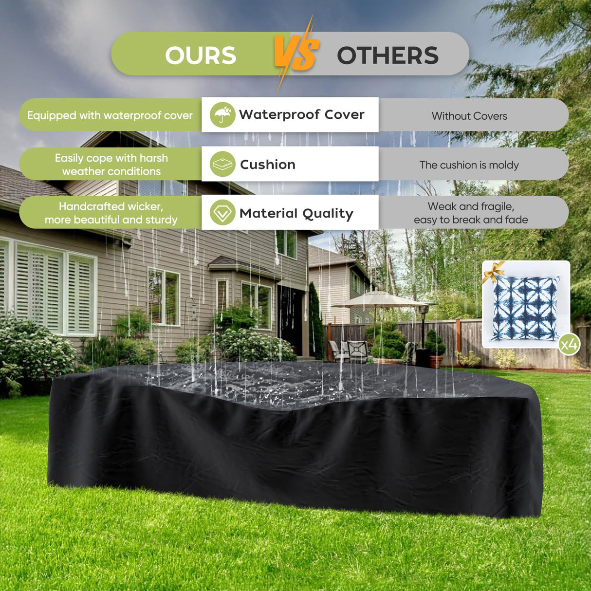 Patio Furniture Set,11 Pieces Half-Moon Curved Outdoor Patio Sectional Sofa with Coffee Table and Side Table Waterproof Cover, Wicker Rattan Patio Coversation Set for Porch,Deck,Backyard(Grey) K Knowbody