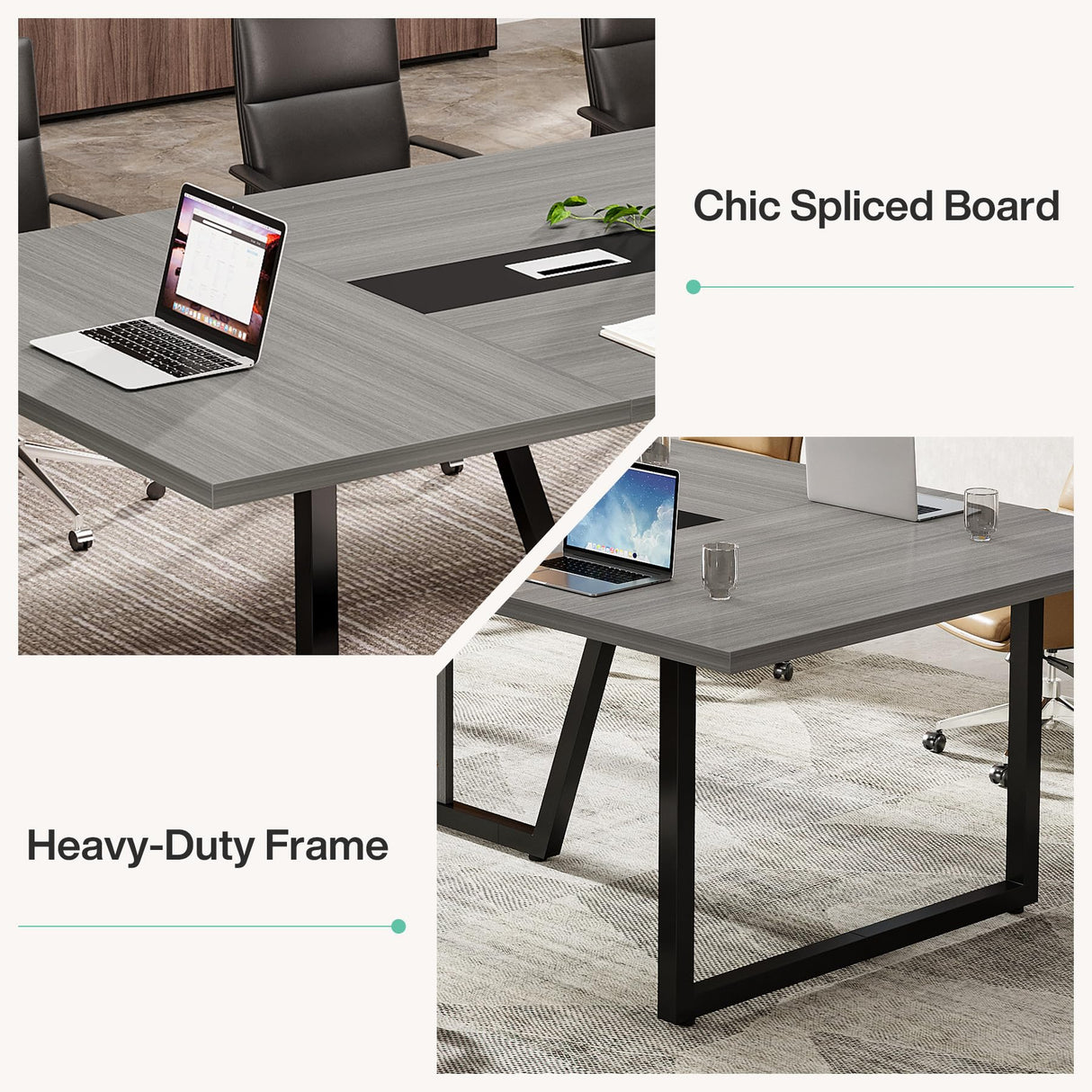 Tribesigns 8FT Large Conference Table for 10 People, Industrial 94.5-Inch Meeting Table with Two Grommets, Rectangular Podcast Training Table for Home Office, Studio, Business, 2 PCS Tribesigns